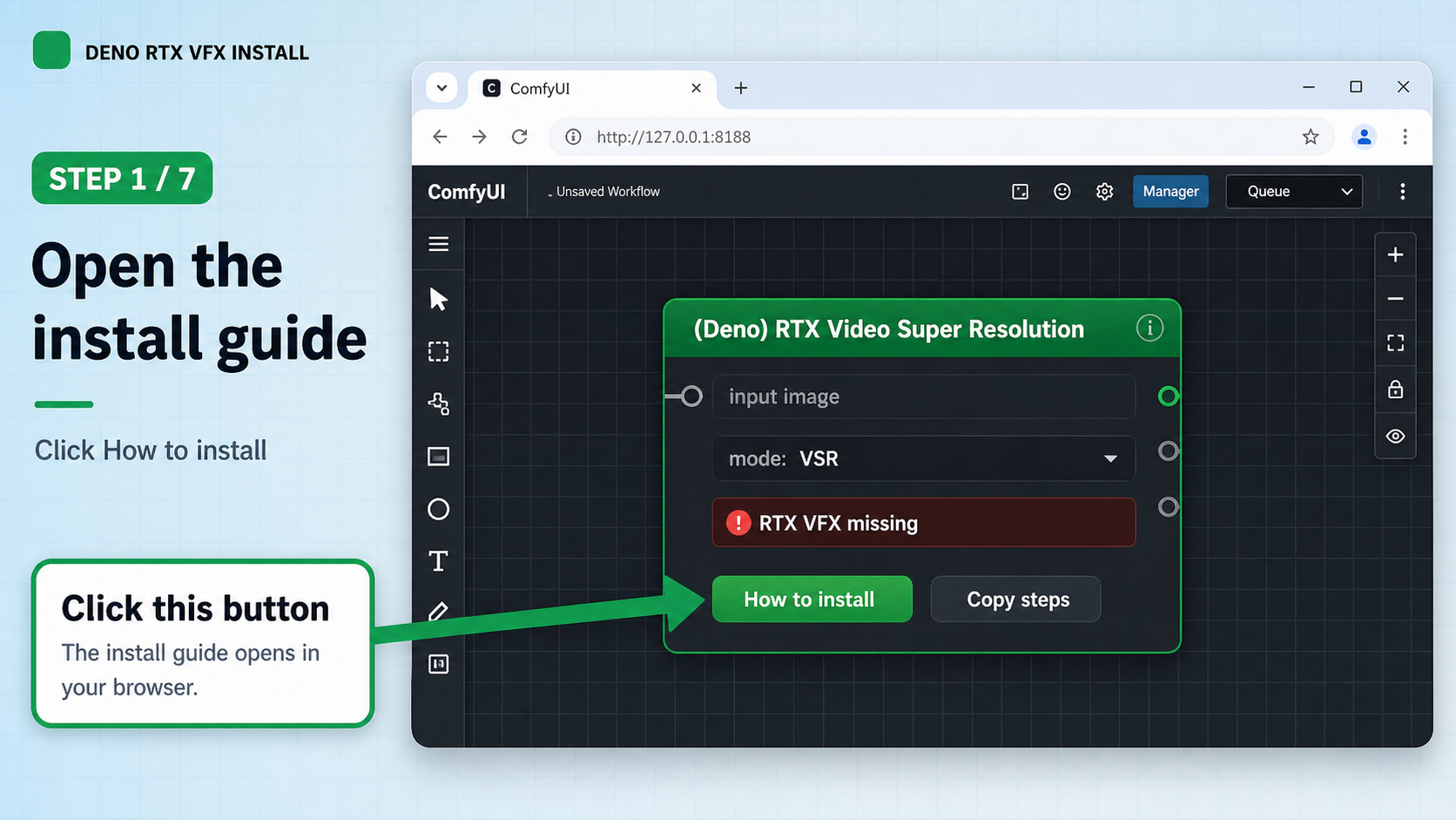 ComfyUI RTX node with the How to install button highlighted
