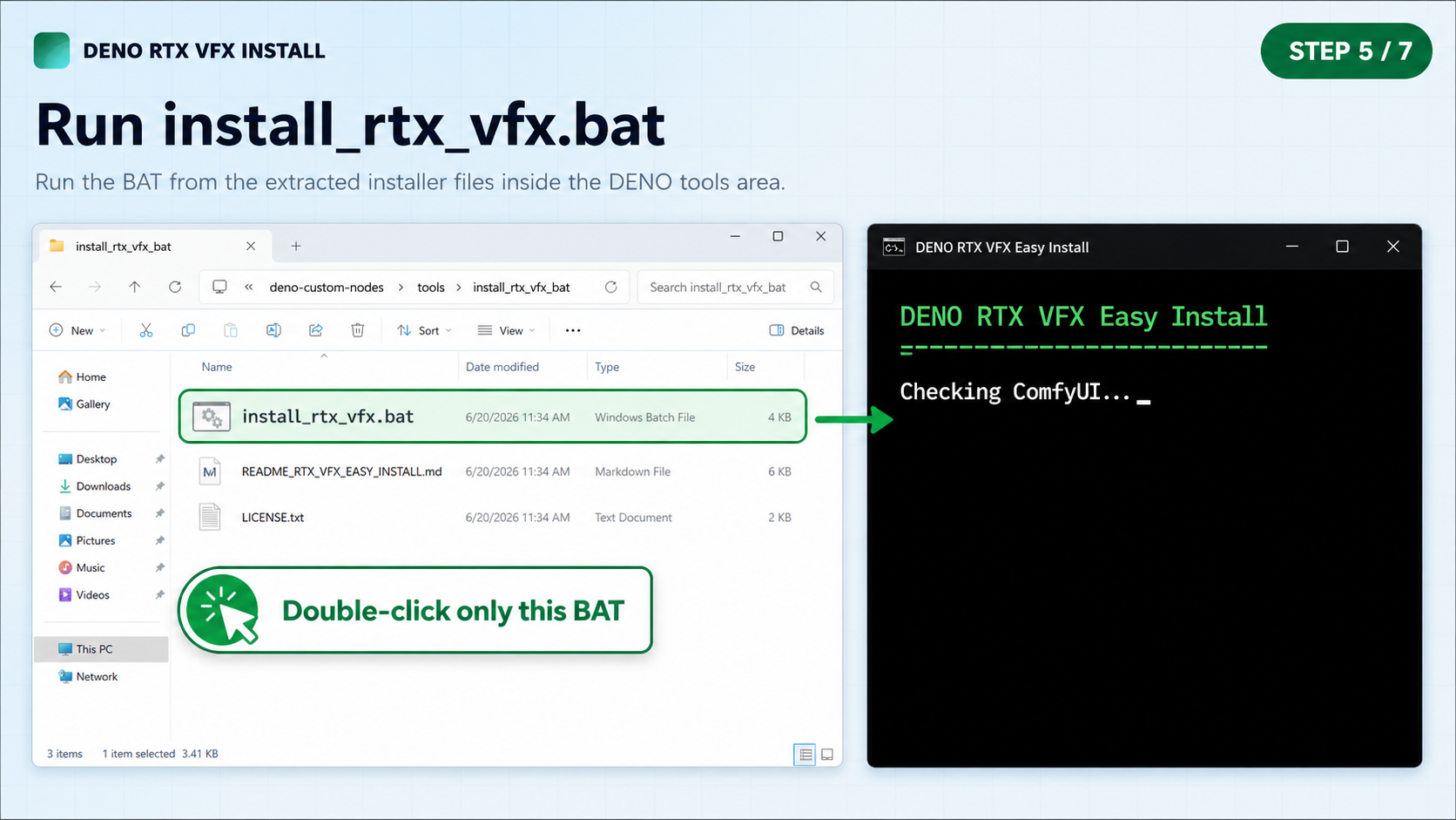 Double-click install_rtx_vfx.bat from the extracted installer files